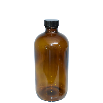 16 oz Amber Boston Round with Black Poly Cone Cap (28/400)
