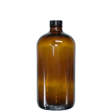 32 oz Amber Boston Round with Black Poly Cone Cap (28/400)
