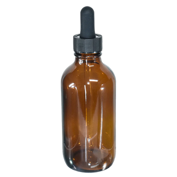 4 oz Amber Boston Round with Black Glass Dropper