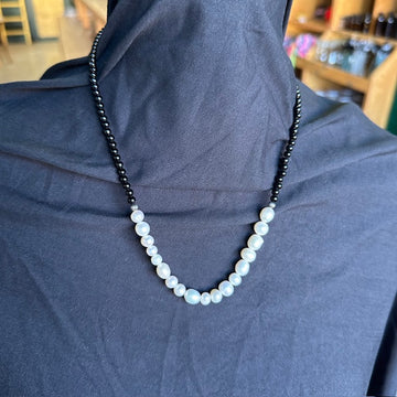 “18 inch black onyx necklace with Navajo pearls and freshwater pearls”