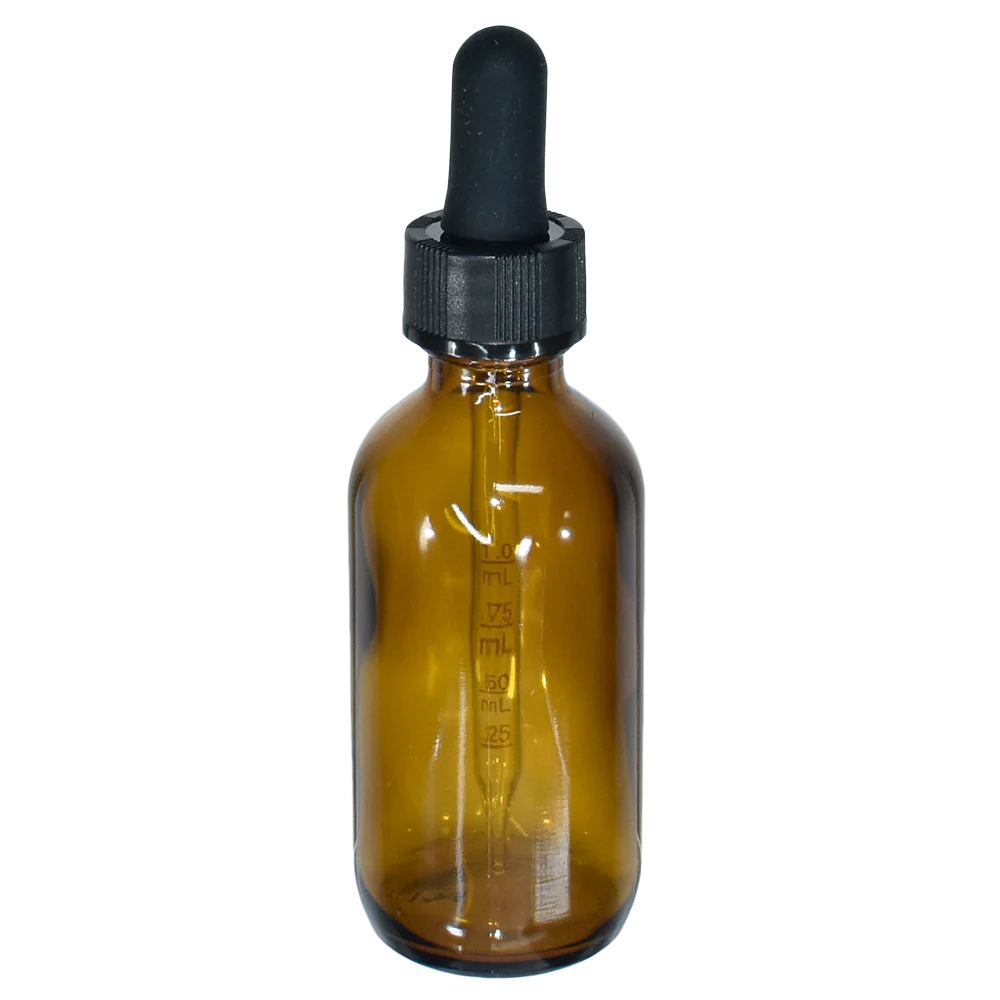 2 oz Amber Boston Round with Black Graduated Glass Dropper (20/400)