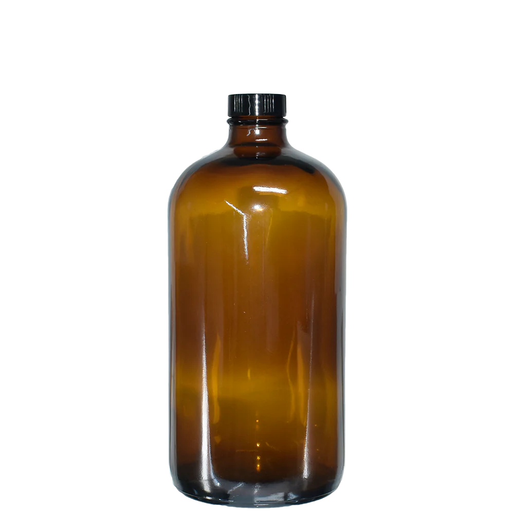 32 oz Amber Boston Round with Black Poly Cone Cap (28/400)