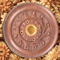 Handcarved Round Wood Incense Cone Burner – 3.75