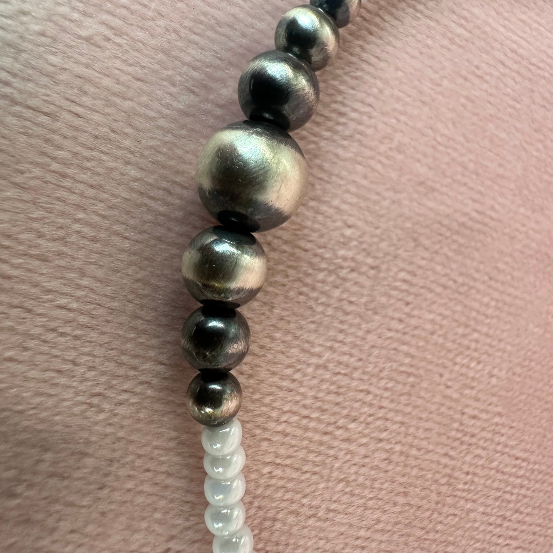 Handmade necklace with Navajo pearls and glass seed beads