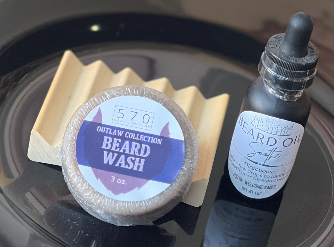 Soothe Beard Bundle Salt Crystal Apothic organic herbal beard oil, handmade beard wash, bamboo soap lift  mens beard bundle 