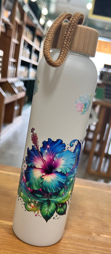 Flowers and Butterflies Glass Travel Cup with Lid - 18 oz Beckys BS