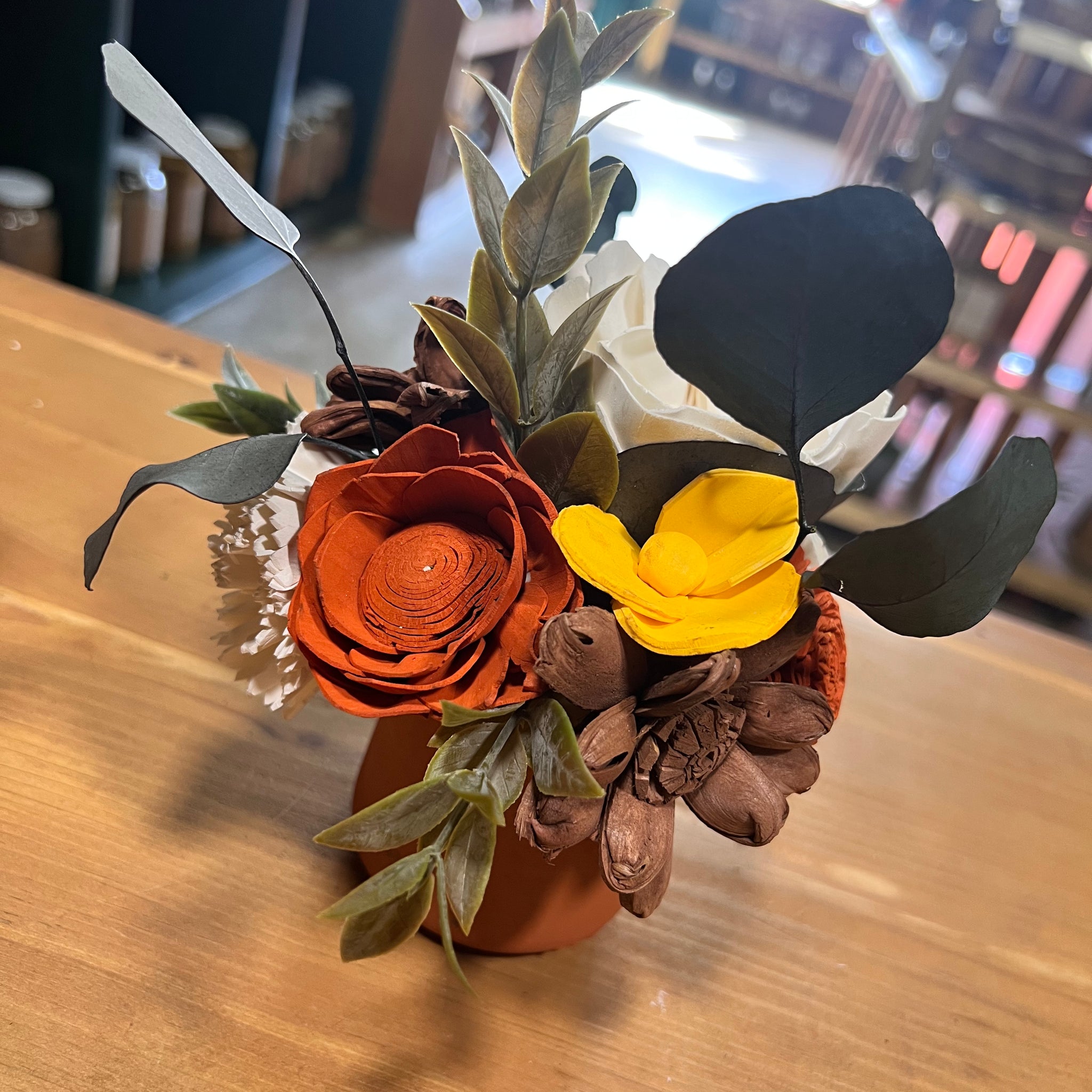 Orange, Yellow, & White Sola Wood Flower Arrangement