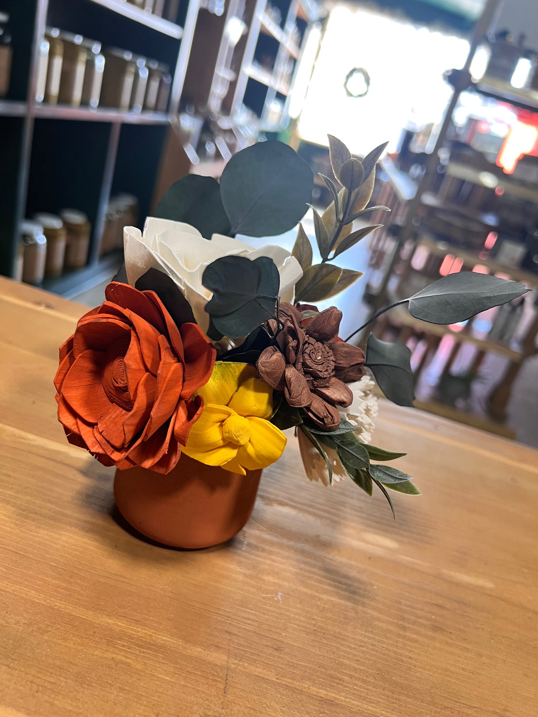 Orange, Yellow, & White Sola Wood Flower Arrangement