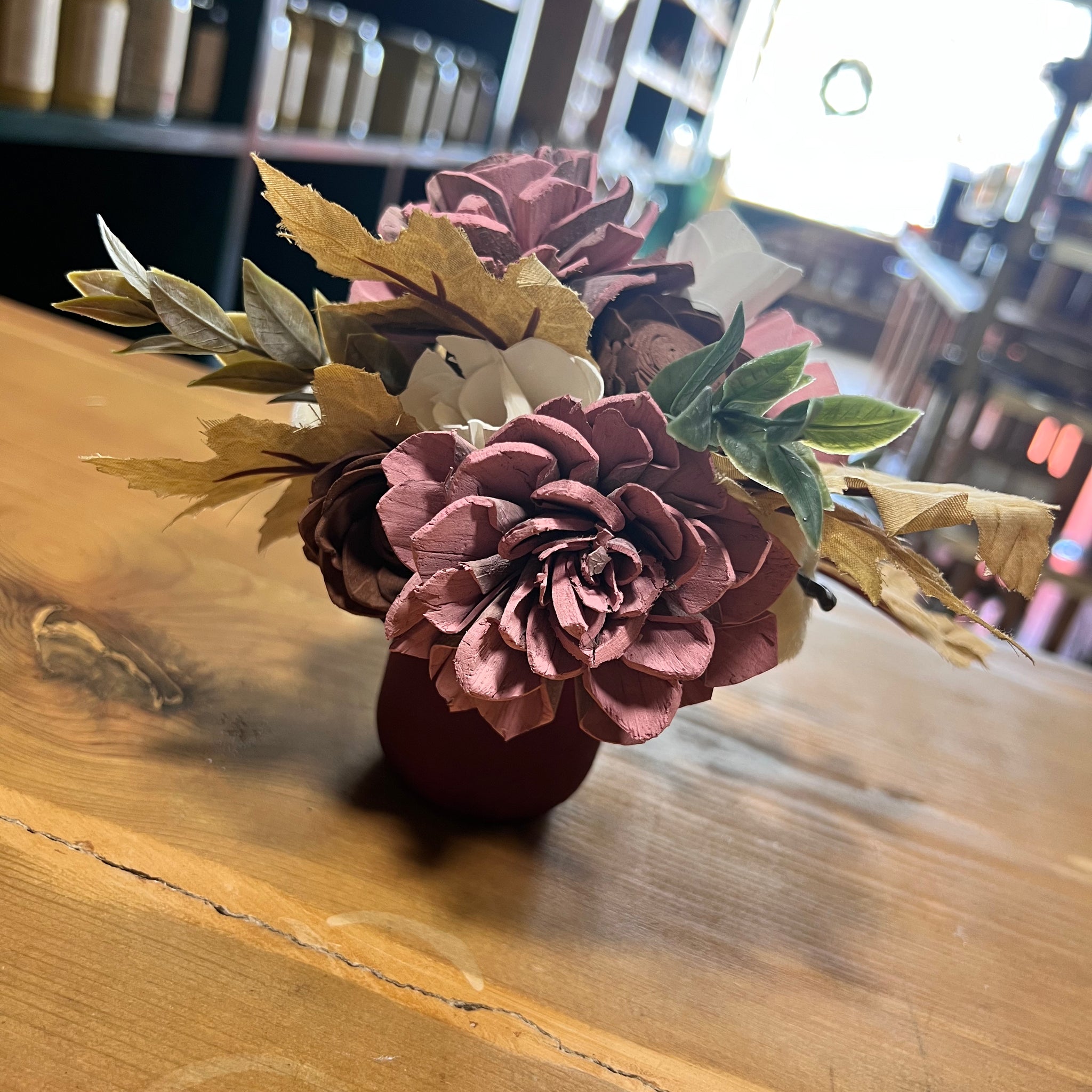 Mauve, Brown, & White Sola Wood Floral Arrangement