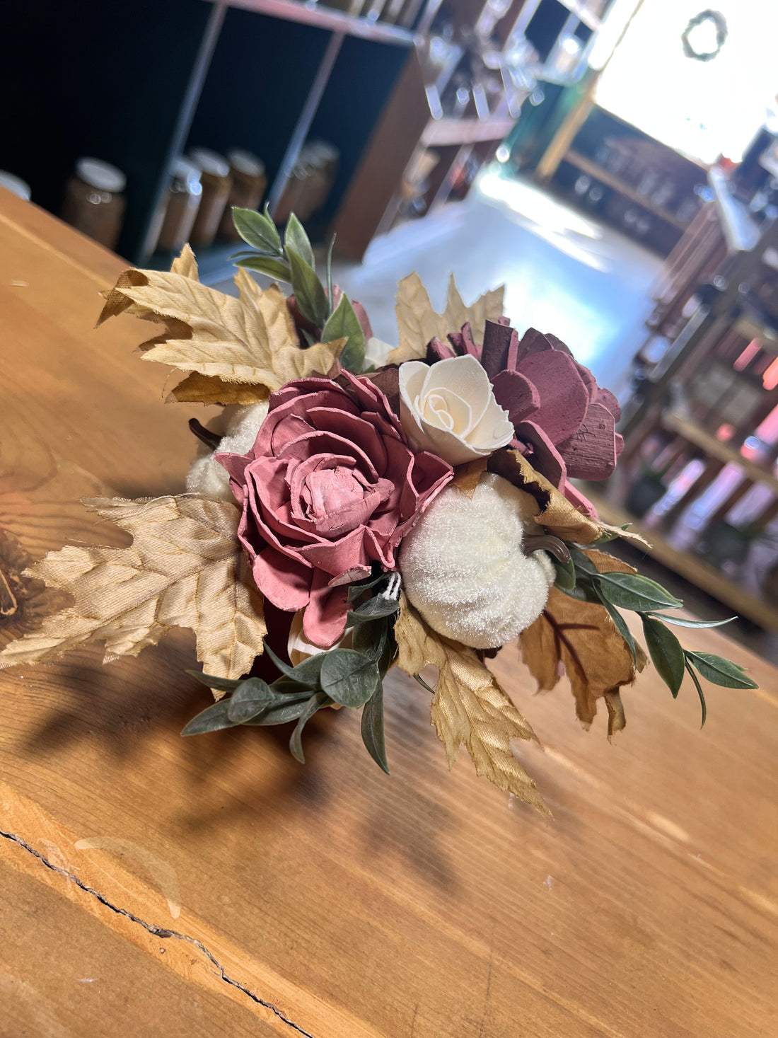 Mauve, Brown, & White Sola Wood Floral Arrangement