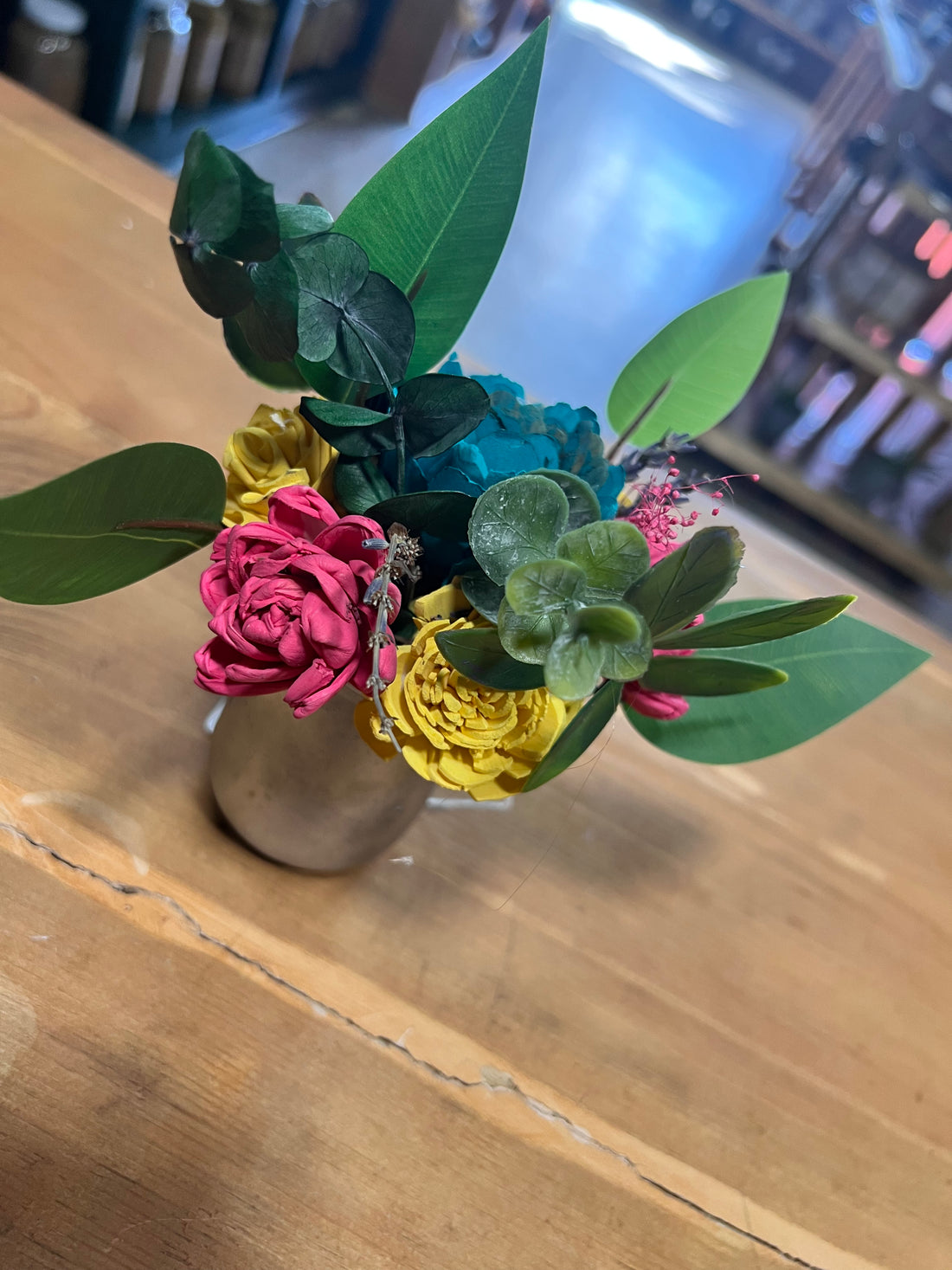 Pink, Yellow, & Teal Sola Wood Floral Arrangement