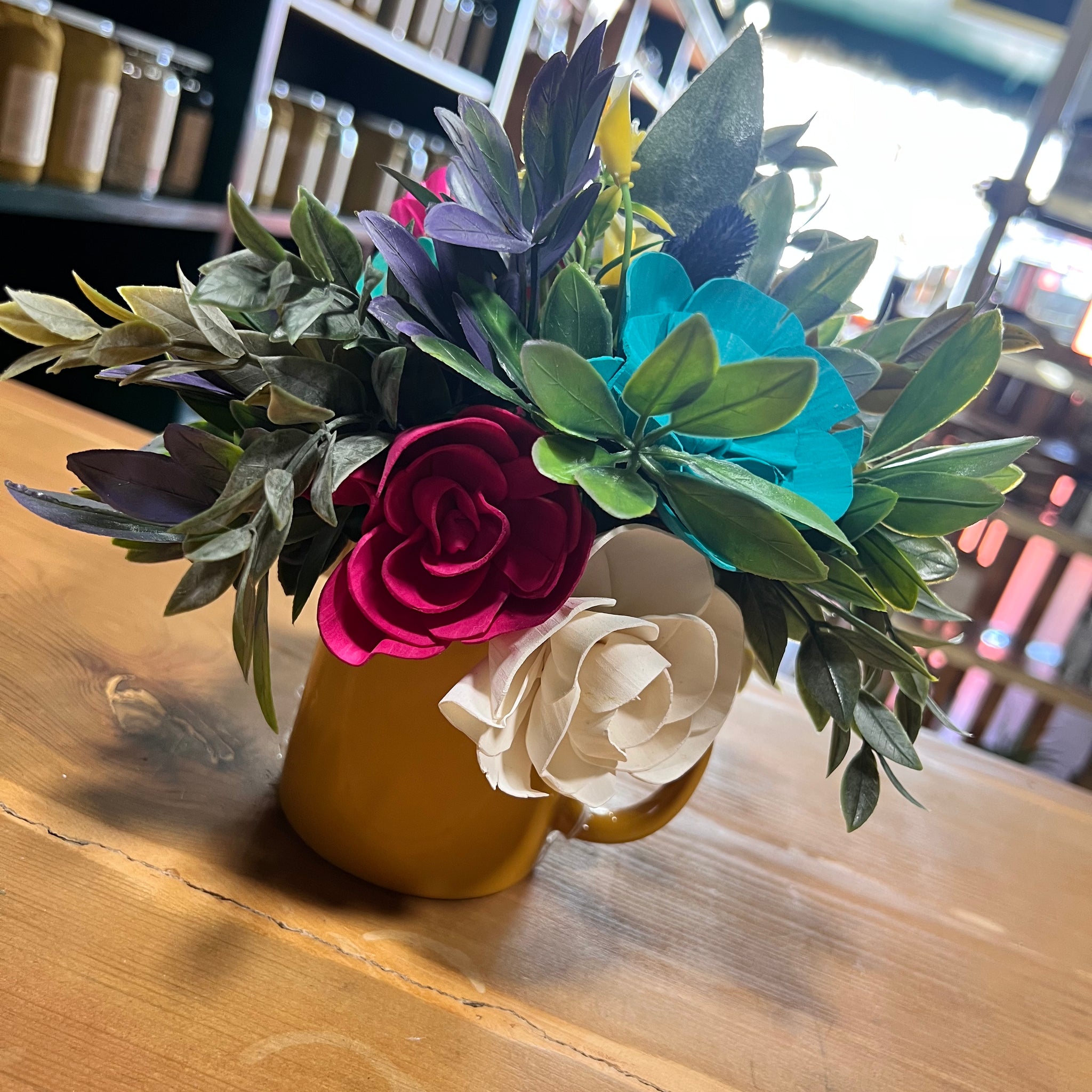Pink, Teal, & White Sola Wood Floral Arrangement