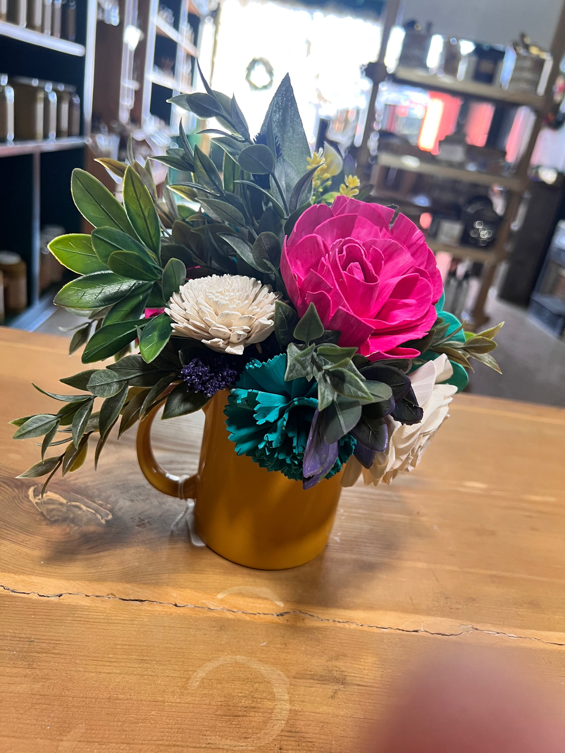 Pink, Teal, & White Sola Wood Floral Arrangement
