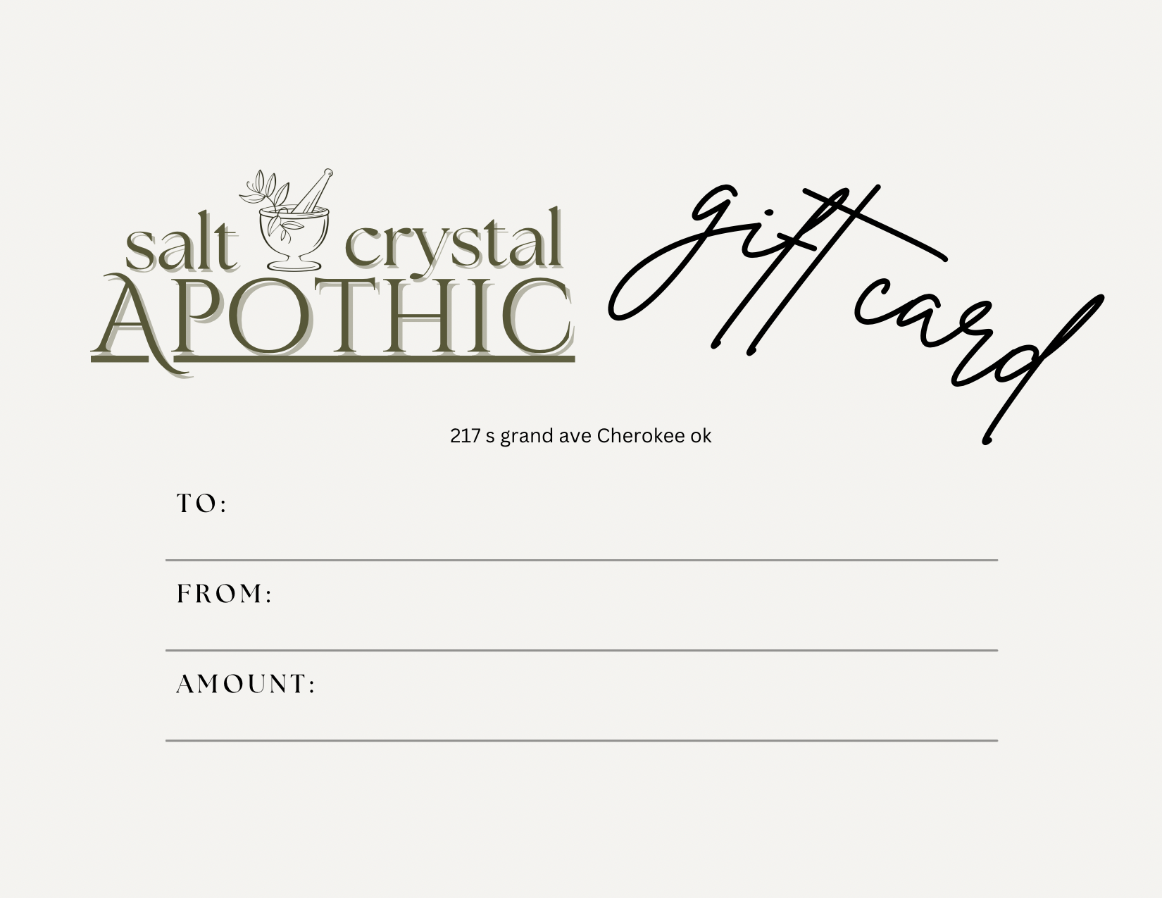 Salt Crystal Apothic gift certificate