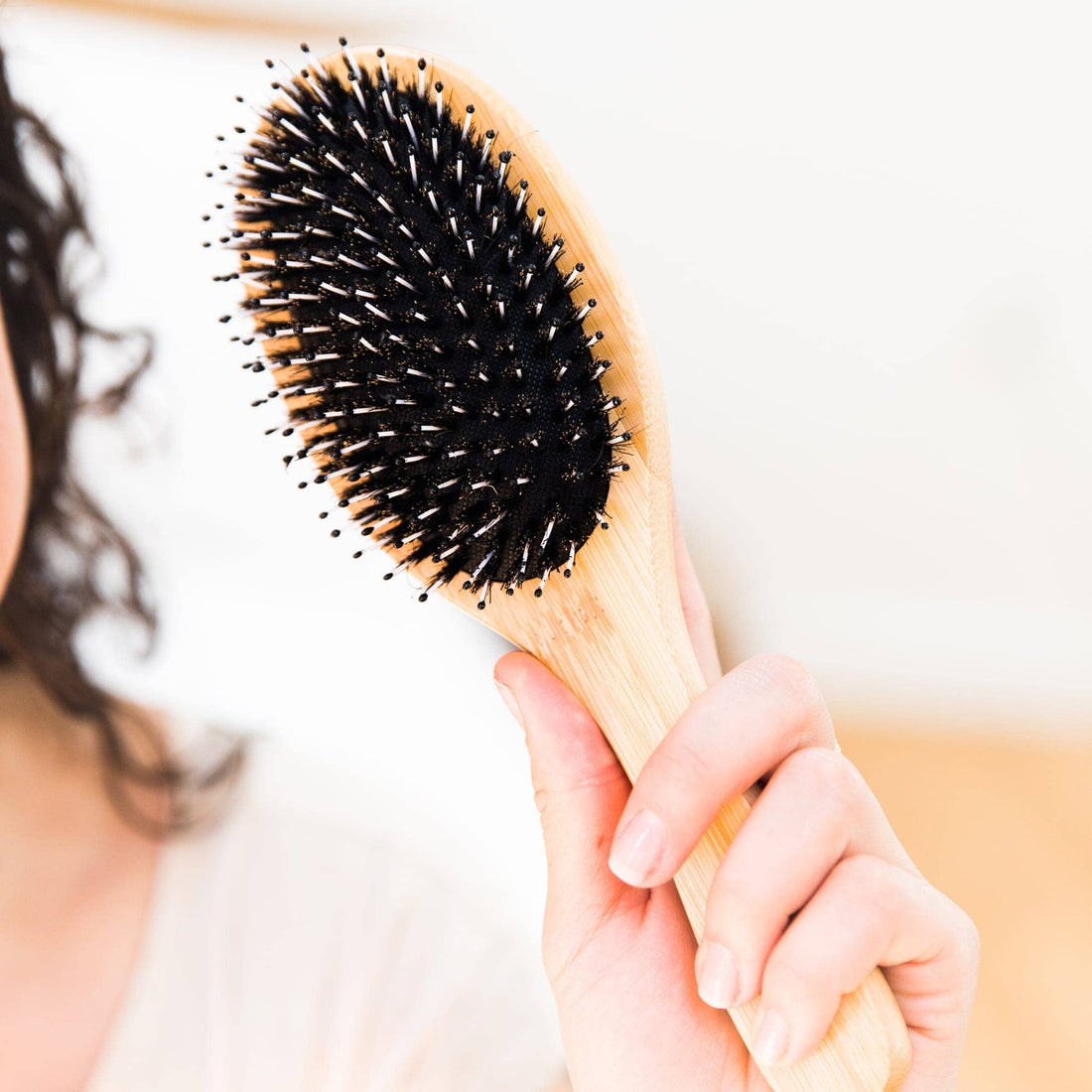 Hair Brush - Boar Bristle Brush with Detangling Nylon Pins