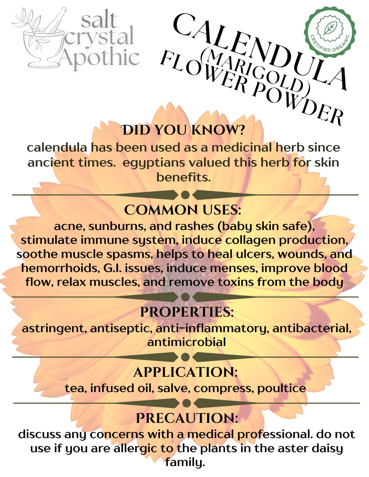 Calendula Flower Powder | Organic Starwest Botanicals