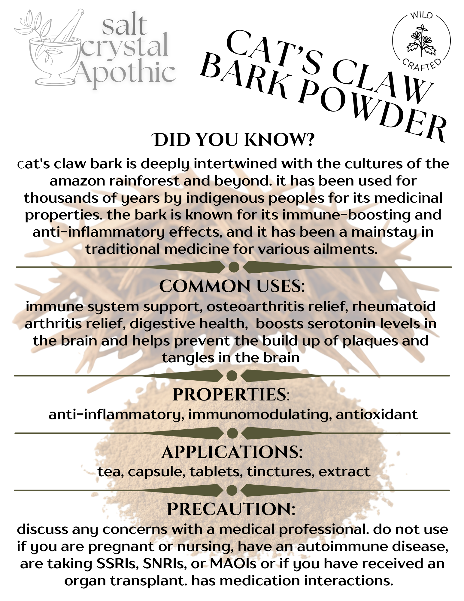 Cat’s Claw Bark | Powder, Wild Crafted HerbCo