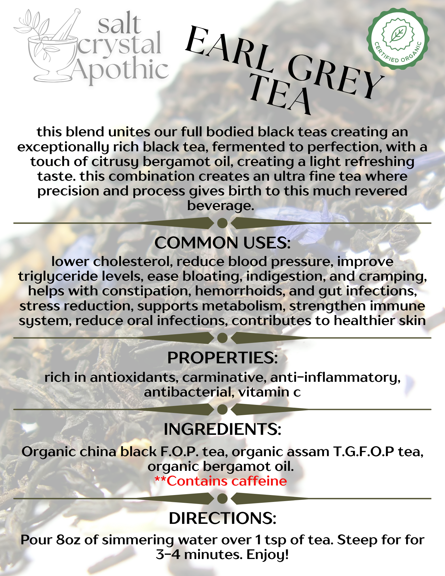 Earl Grey Tea, Fair Trade, Organic Starwest Botanicals