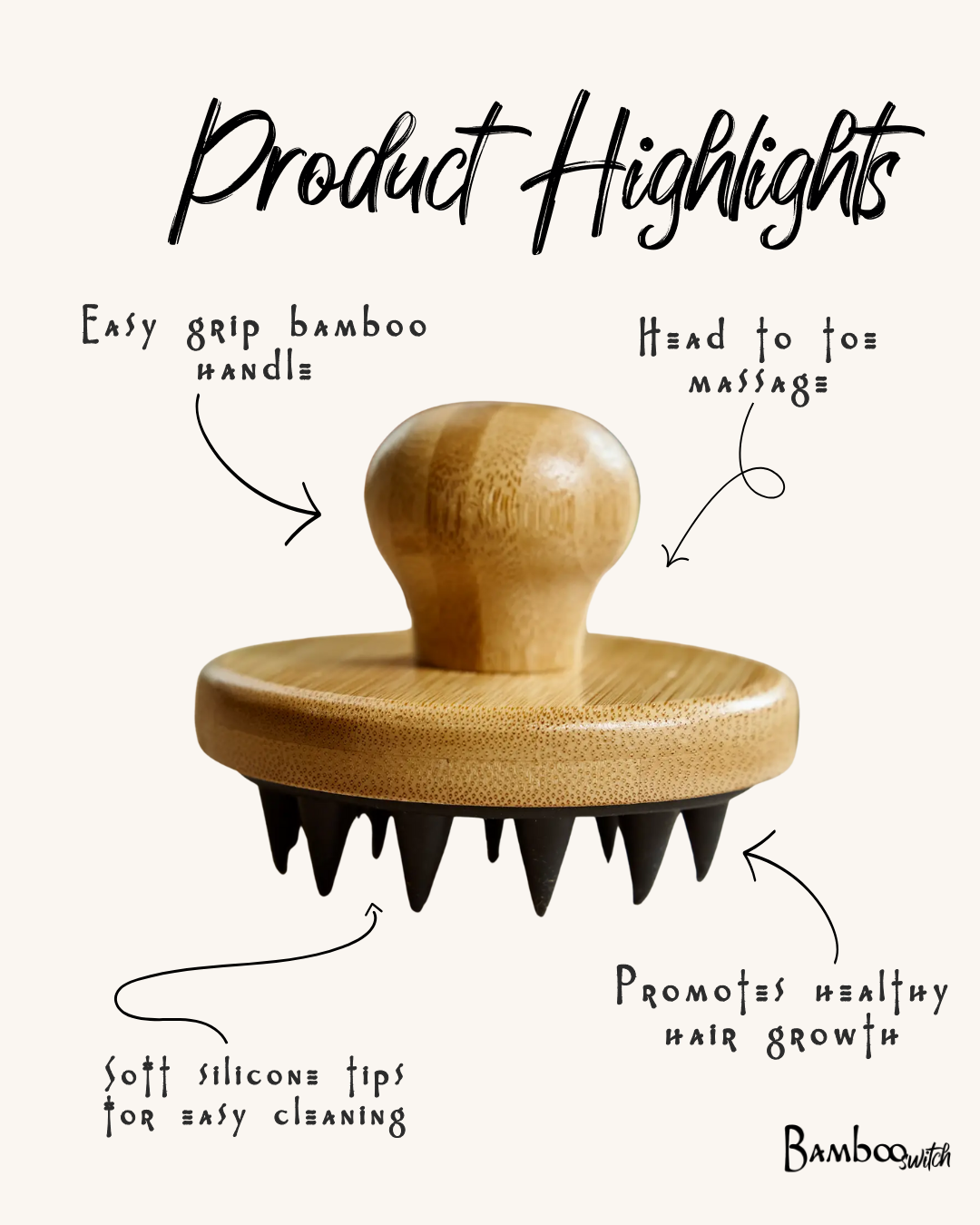 Bamboo + Silicone Scalp & Body Massager | Hair Bestseller Bamboo Switch