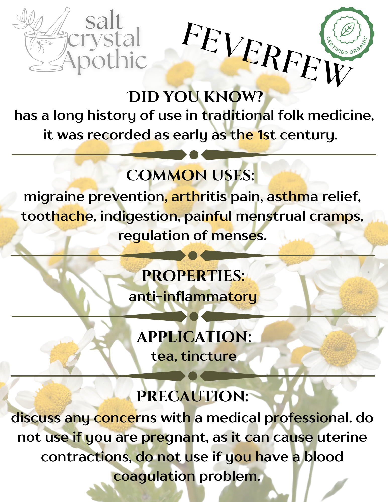 Feverfew | Cut & Sifted, Organic Starwest Botanicals