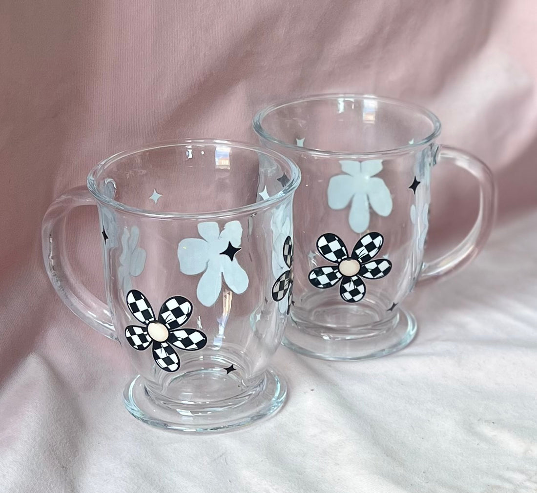 Glass Mug with Flowers | Holds 12 oz Beckys BS