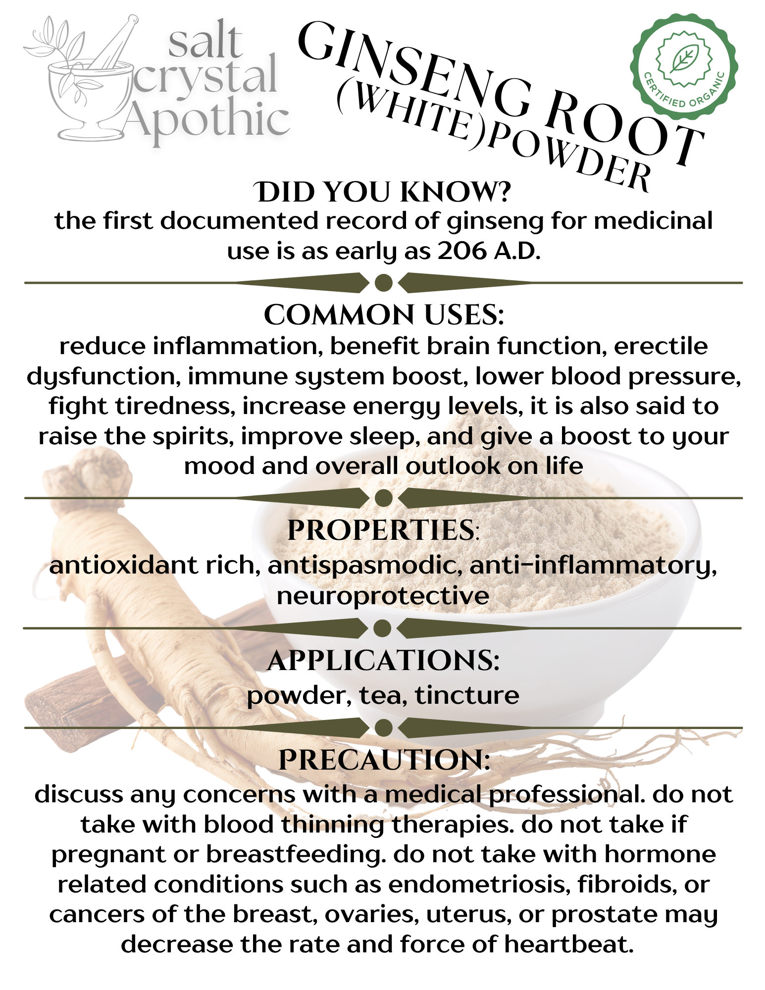 Ginseng Root Powder (White) | Organic Starwest Botanicals