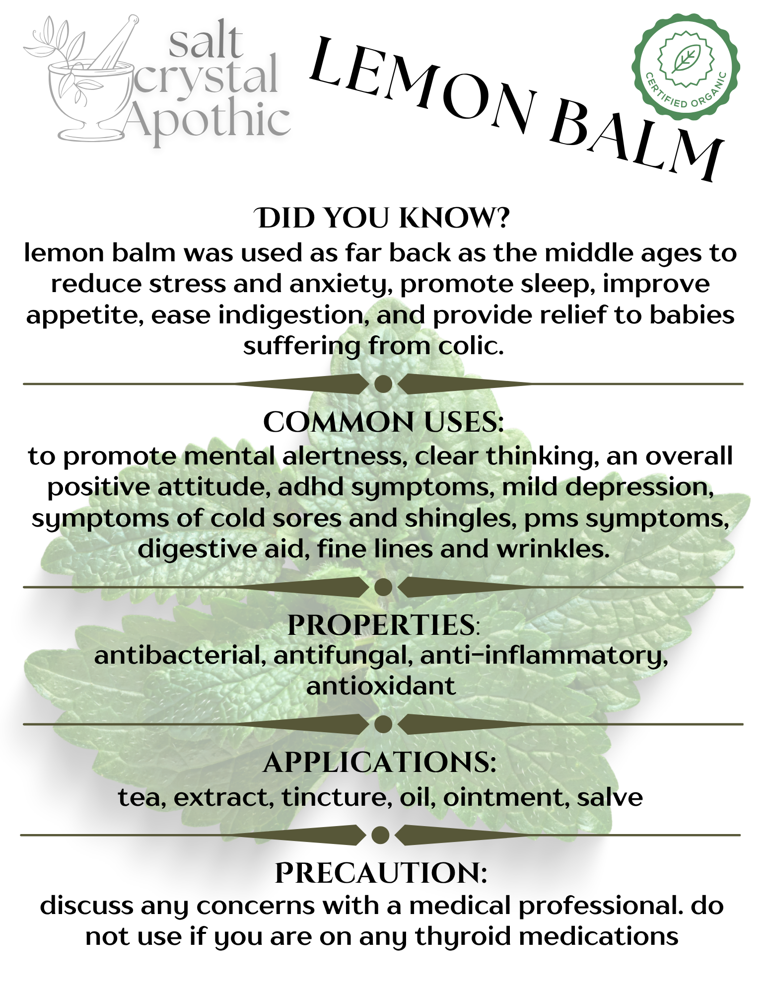Lemon Balm | Cut & Sifted, Organic HerbCo