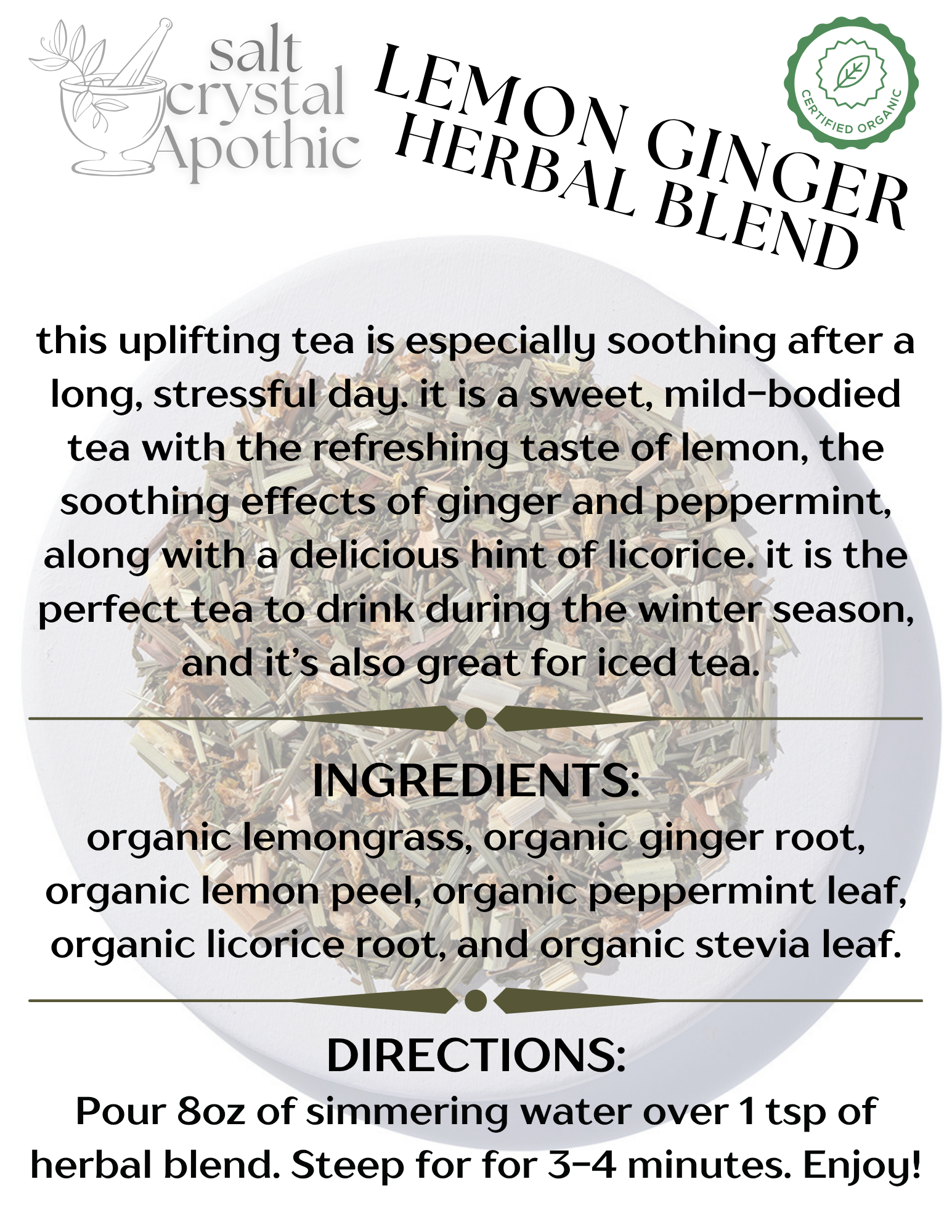 Lemon Ginger Herbal Blend | Organic Starwest Botanicals