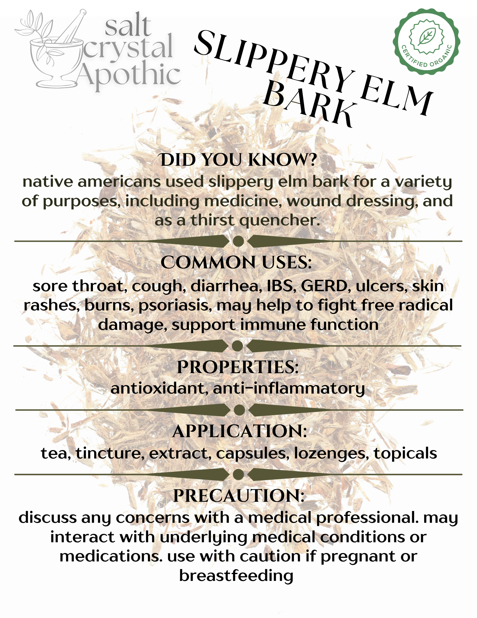 Slippery Elm Bark | Cut & Sifted, Organic HerbCo