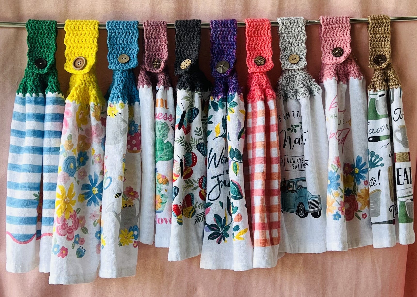 Kitchen Towel with Handcrafted Crochet Hanging Strap Hooked By Leese