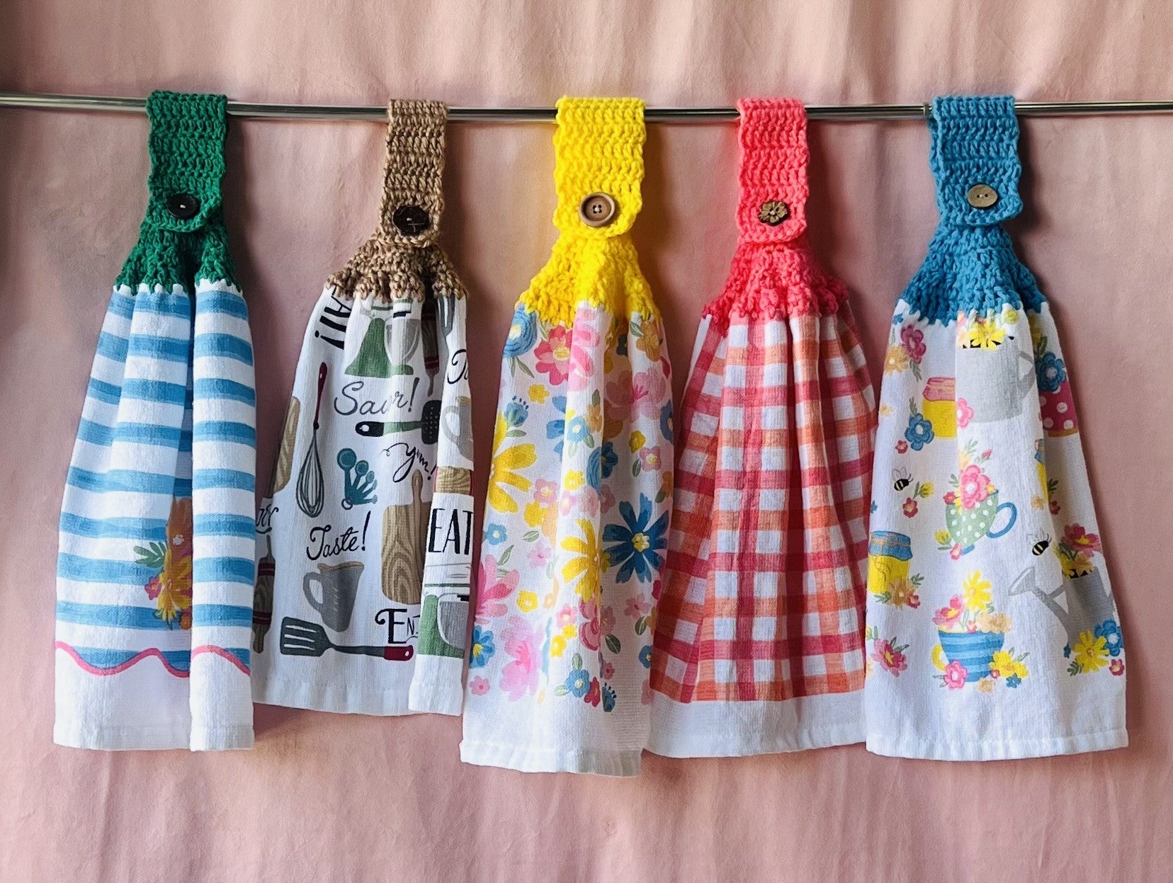 Kitchen Towel with Handcrafted Crochet Hanging Strap Hooked By Leese